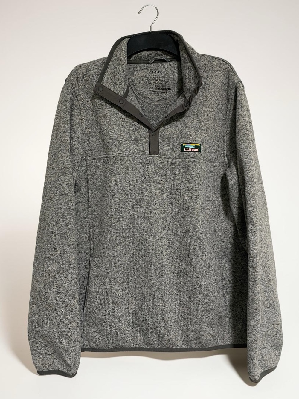 LL Bean Fleece Pullover Mens Gray Sweater Fleece Slightly Fitted Snap Sz M Tall